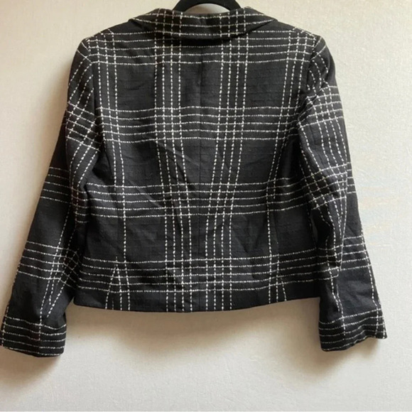 Escada Bushra Virgin Wool Angora black white plaid one button blazer Sz 38 - Picture 2 of 11
